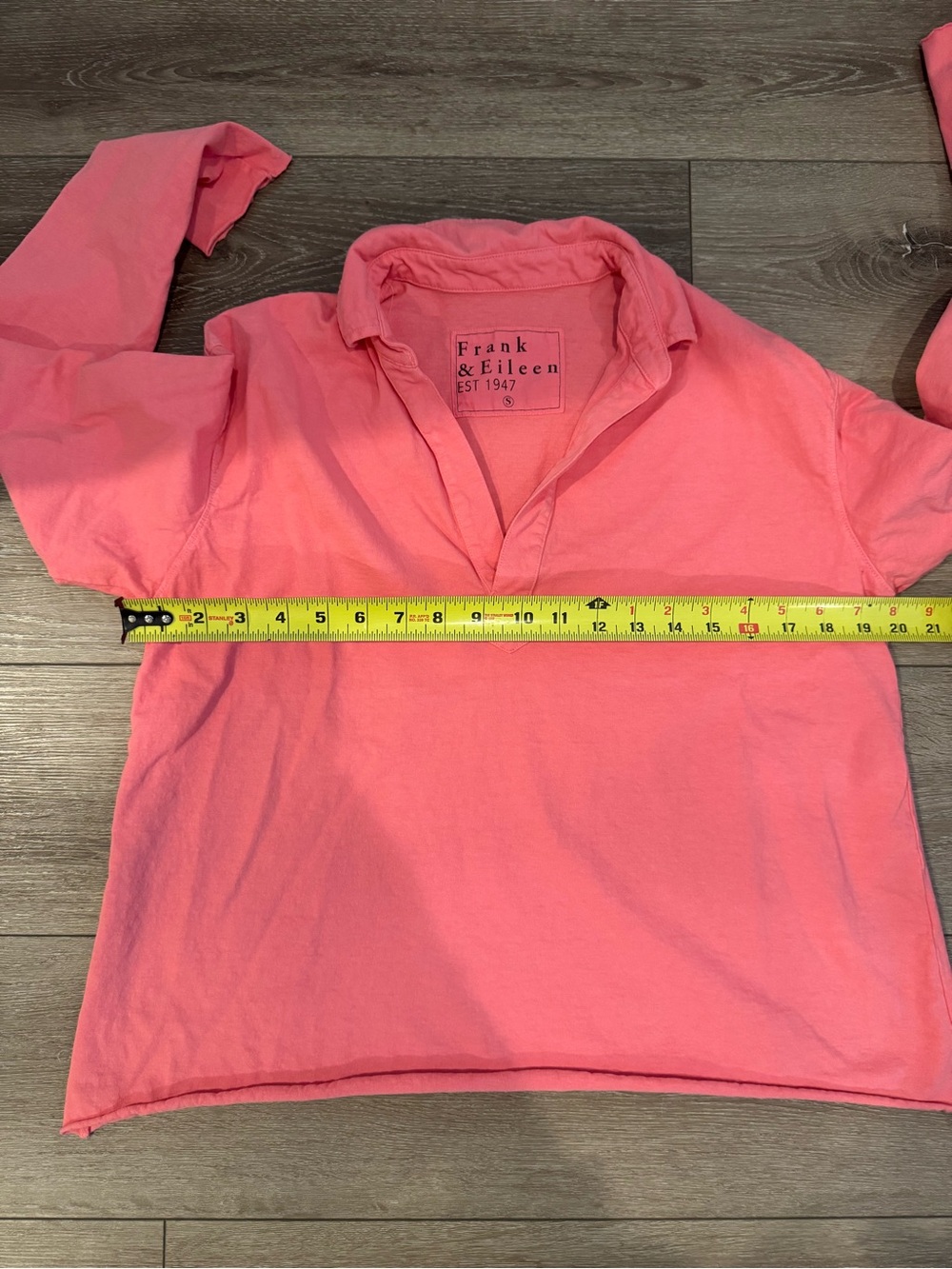 Frank & Eileen Patrick Popover Henley Pink Coral Cotton Raw Hem Minimalist S - Picture 10 of 15